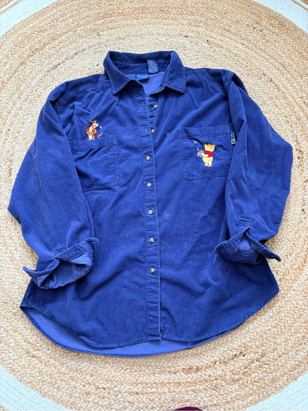 Disney Navy Blue Button-Down Shirt with Winnie the Pooh & Tigger Embroidery - Picture 2 of 9